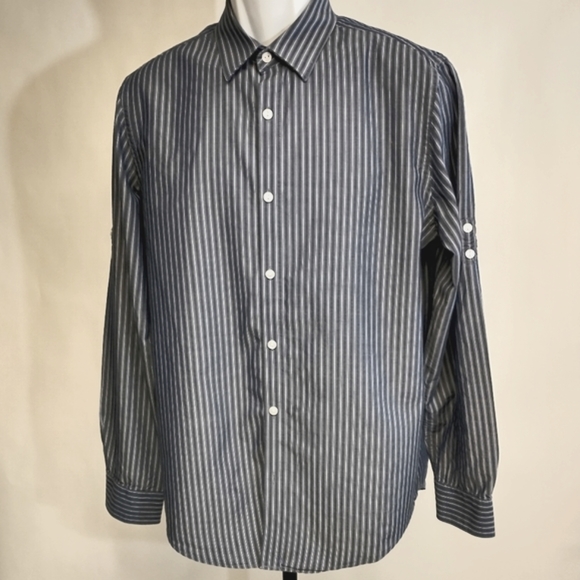 Men's Calvin Klein Striped Button Down Long Sleeve Cotton Blend Shirt M - Picture 1 of 8